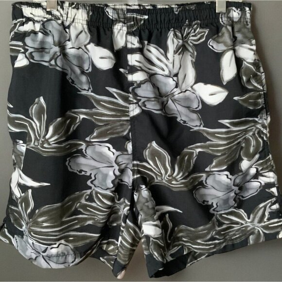 Pacific Scene Hawaiian Floral Swim Trunks Black Lined Elastic Waist Pockets L - Picture 7 of 7